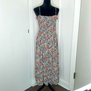 Entro floral smocked top spaghetti strap full skirt midi dress size L
